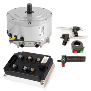 Components of a typical BLDC powertrain, including motor, controller, and throttle inputs used in electric motorcycle systems. Source: Brushless Inc.